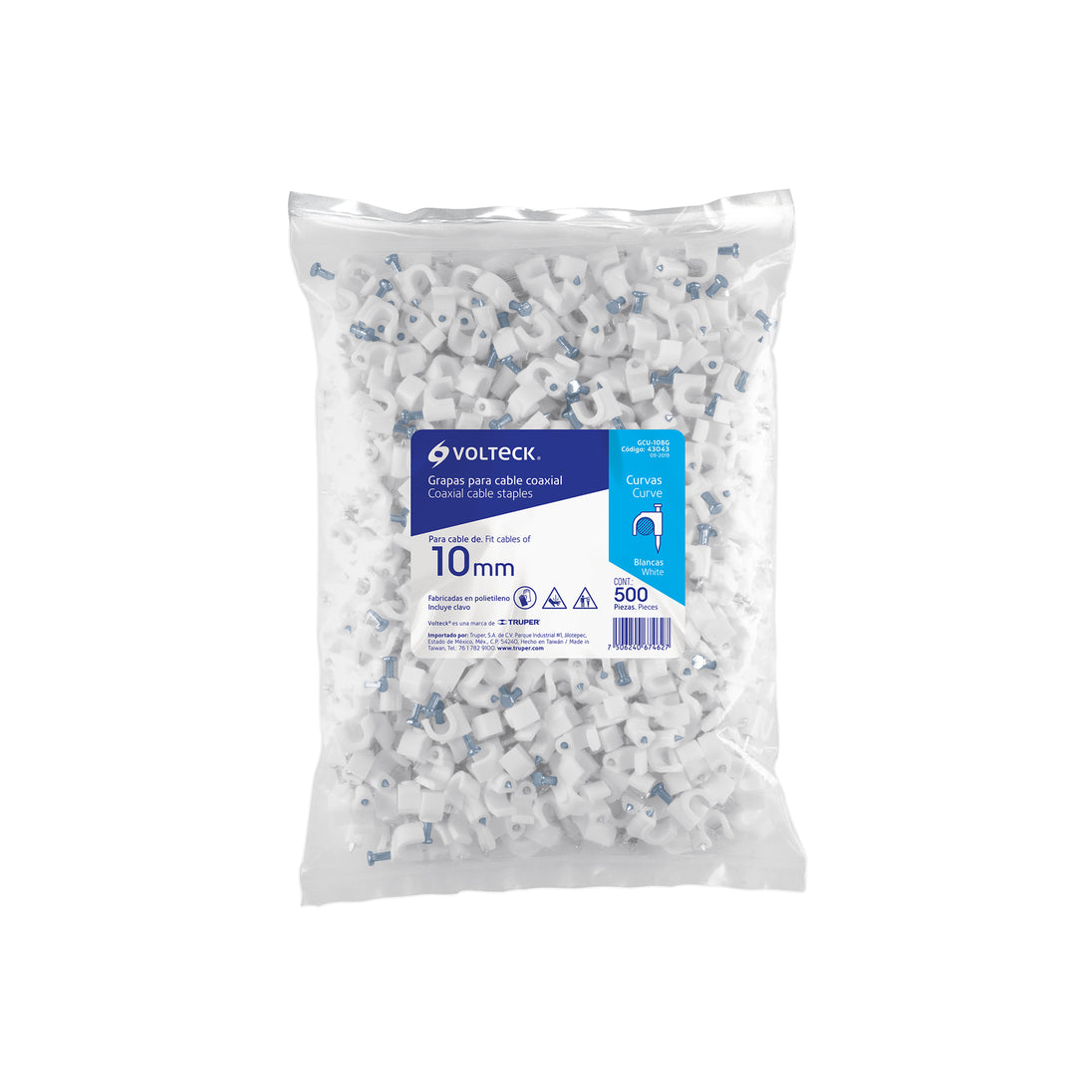 GCU-6BG Bolsa con 500 grapas blancas de 6 mm para cable redondo