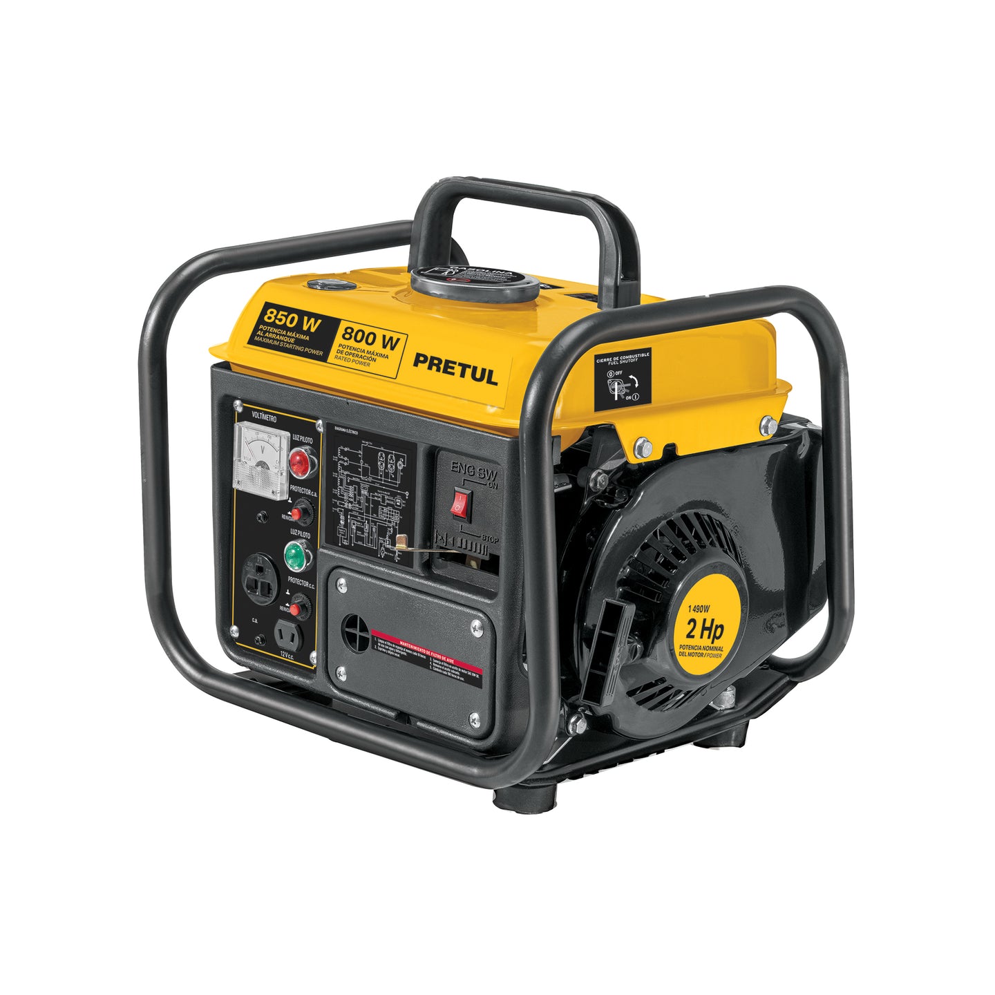 GEN-08P Generador portátil 0.8 kW motor 2 tiempos a gasolina, PRETUL