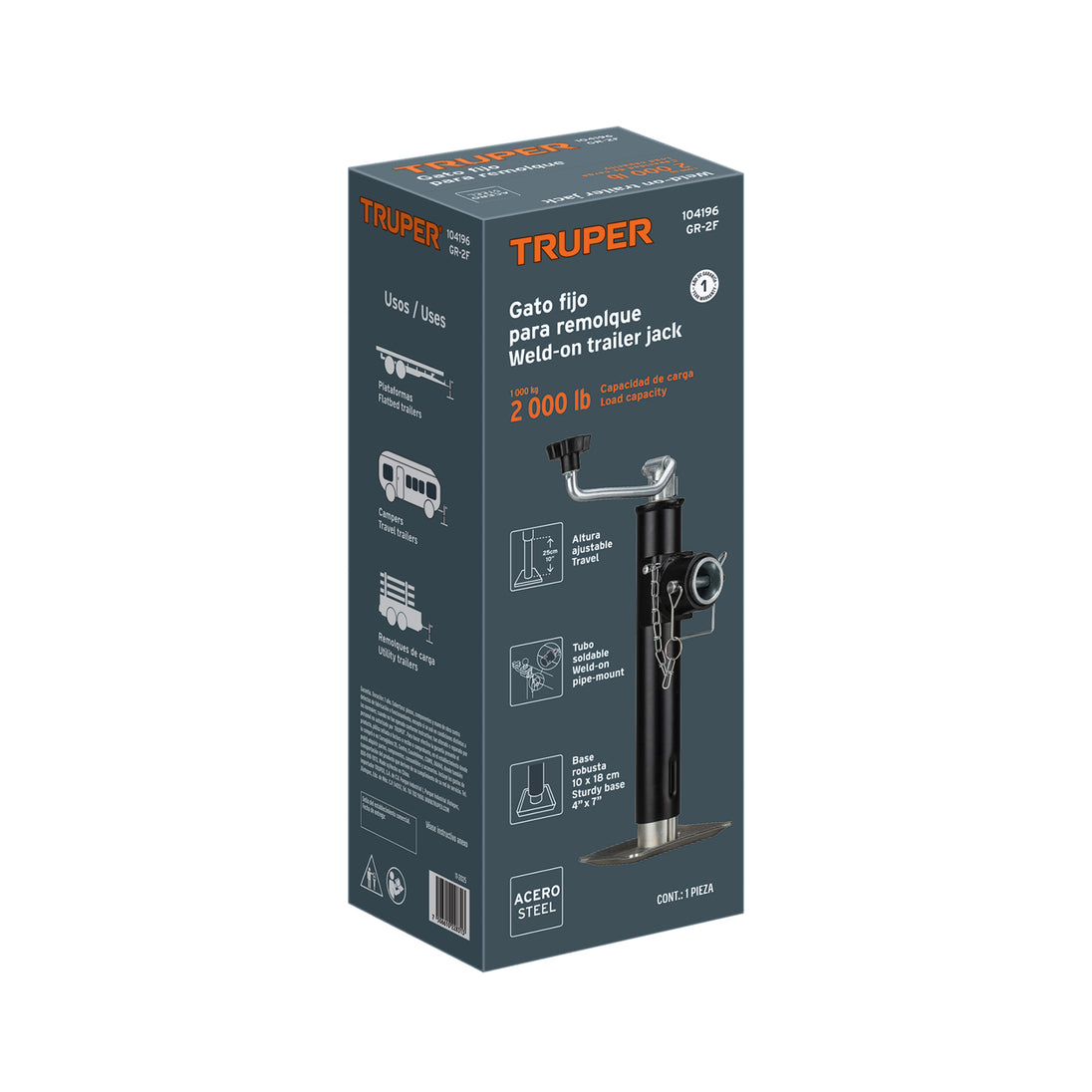 Gato Remolque Truper GR-2F 2000 lb Base Rectangular Soldable