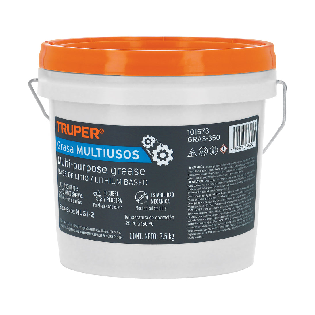 GRAS-350 Grasa lubricante multiusos, base litio, 3.5 kg, Truper