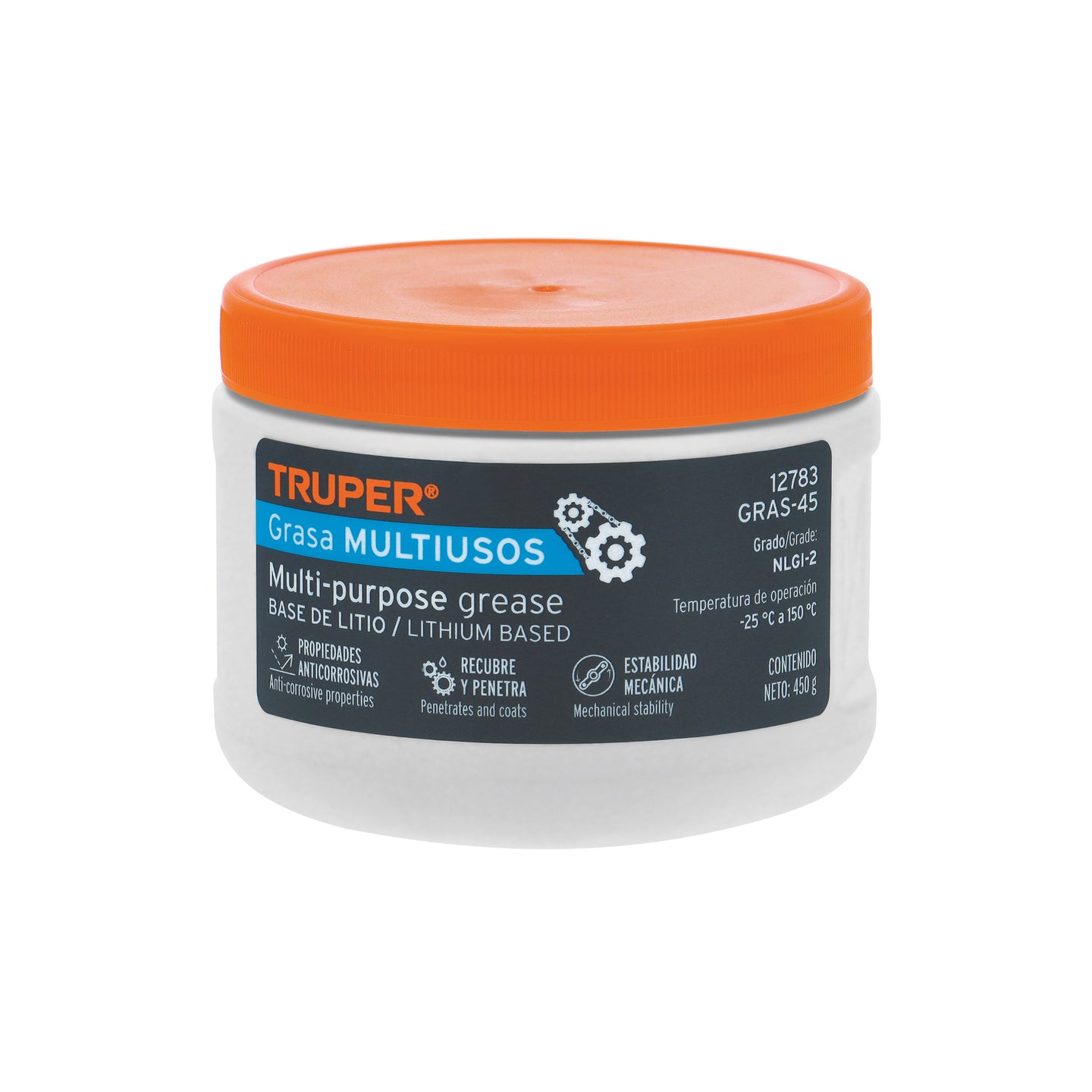 GRAS-45 Grasa lubricante multiusos, base litio, 450 g, Truper