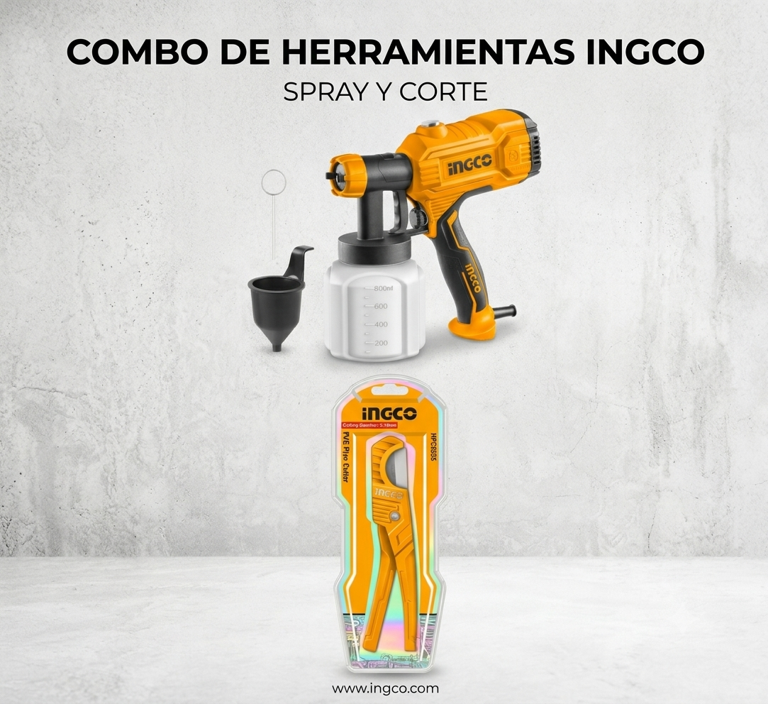 281071CG Pistola para pintar electrica 450w 800ml USPG3508 + Cortador tubo 1/8"-1 3/8" HPC0535 INGCO INGCO