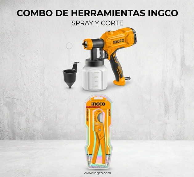 281071CG Pistola para pintar electrica 450w 800ml USPG3508 + Cortador tubo 1/8"-1 3/8" HPC0535 INGCO INGCO