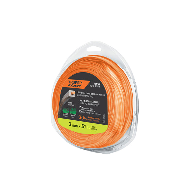 HDU-51-118 Hilo cuadrado dual p/desbrozadora, 3mm x 51m,blíster EXPERT