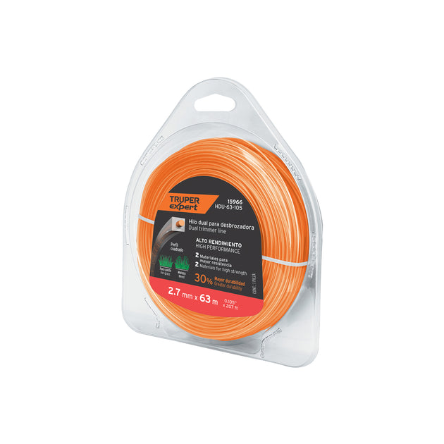 HDU-63-105 Hilo cuadrado dual p/desbrozadora,2.7mm x 63m,blíster EXPERT