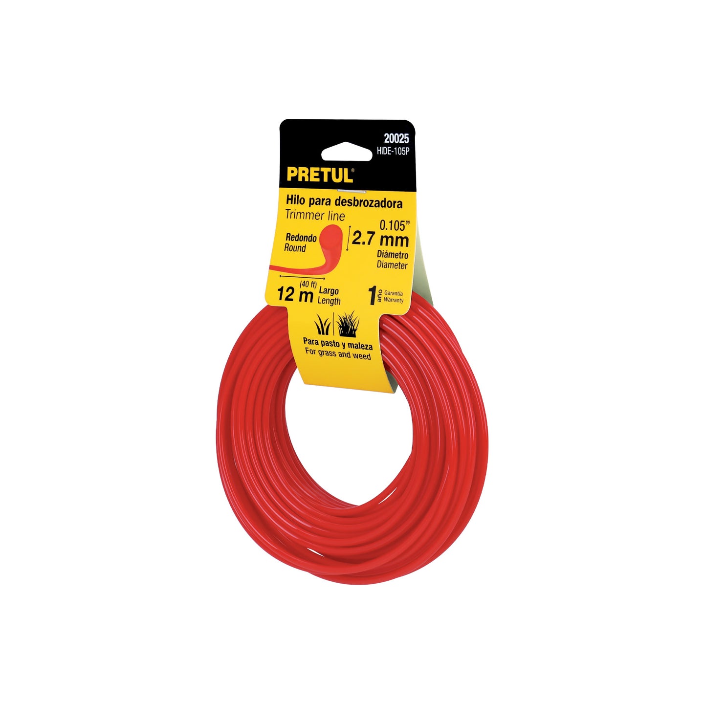 HIDE-105P Hilo redondo, para desbrozadora, 2.7mm x12m, tarjeta, PRETUL