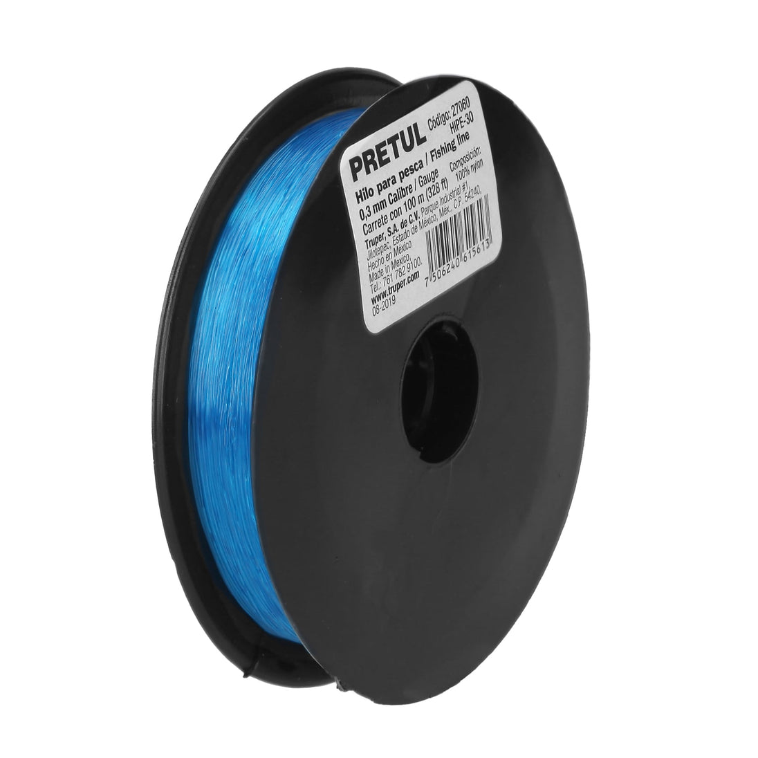 HIPE-30 Carrete con 100 m de hilo para pesca azul calibre 0.30 mm