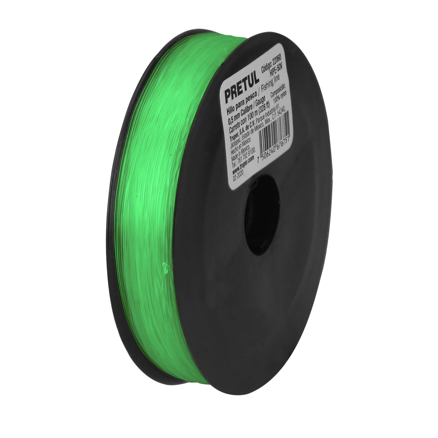 HIPE-50V Carrete con 100 m de hilo para pesca verde calibre 0.50 mm