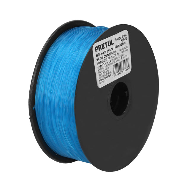 HIPE-60 Carrete con 100 m de hilo para pesca azul calibre 0.60 mm