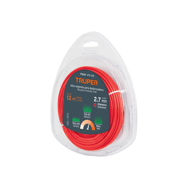 HTA-105 Hilo redondo, para desbrozadora, 2.7mm x 12m, blíster TRUPER