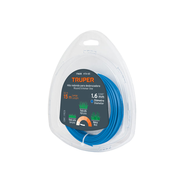 HTA-65 Hilo redondo, para desbrozadora, 1.6mm x 15m, blíster TRUPER