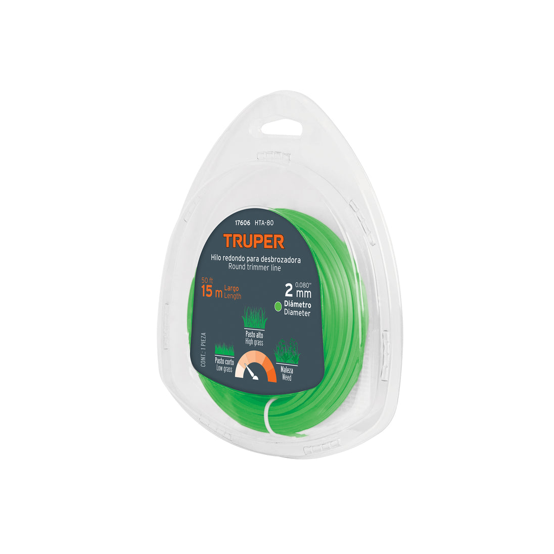HTA-80 Hilo redondo, para desbrozadora, 2mm x 15m, blíster TRUPER