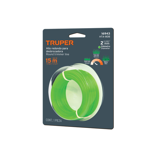 HTA-80B Hilo redondo, para desbrozadora, 2mm x 15m, tarjeta, TRUPER