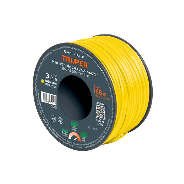 HTR3-130 Hilo redondo, para desbrozadora, 3mm x 168m, carrete,TRUPER