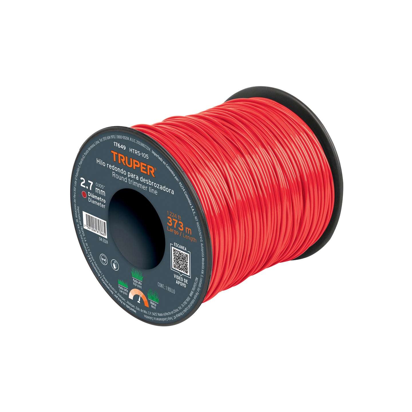 HTR5-105 Hilo redondo, para desbrozadora 2.7mm x 373m, carrete TRUPER