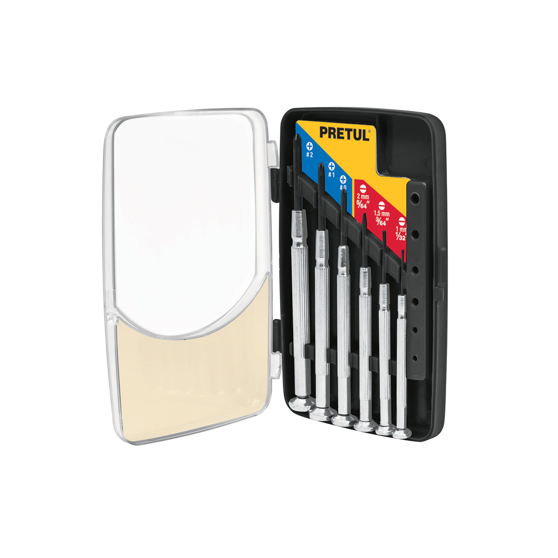 J-DEJ-6P Juego con 6 desarmadores de precisión mango metálico, Pretul