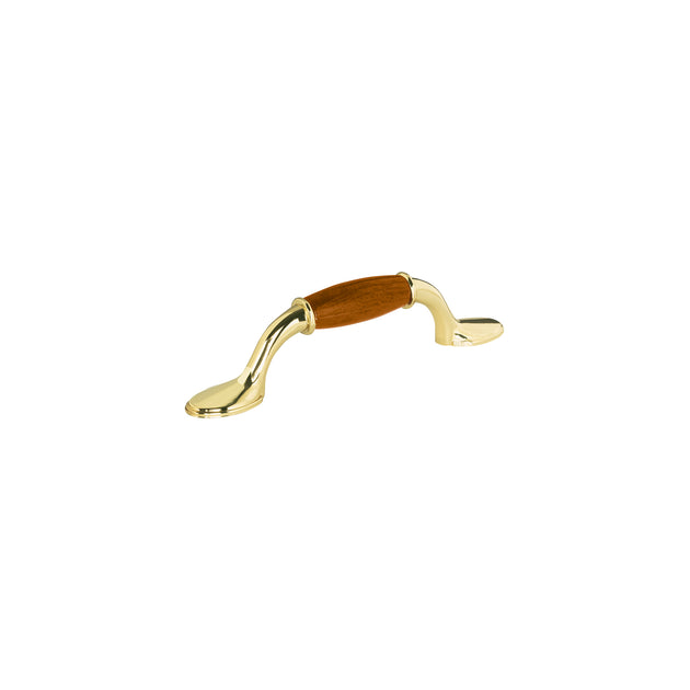 JAL-0621 Jaladera metálica, 76mm latón brillante, inserto tipo madera