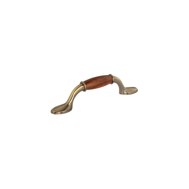 JAL-0631 Jaladera metálica de 76mm latón antiguo, inserto tipo madera