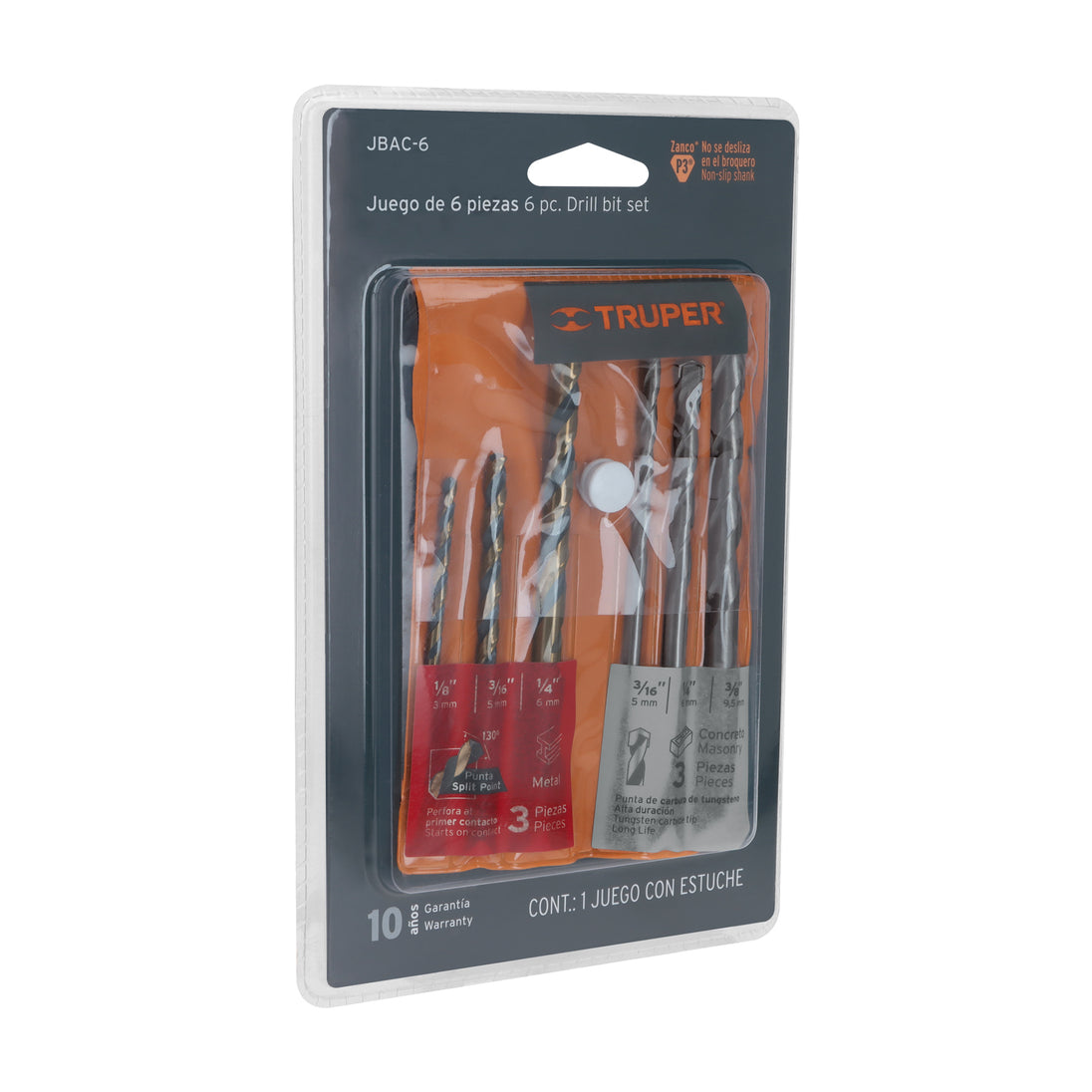 JBAC-6 Juego de 6 brocas para metal y concreto, Truper