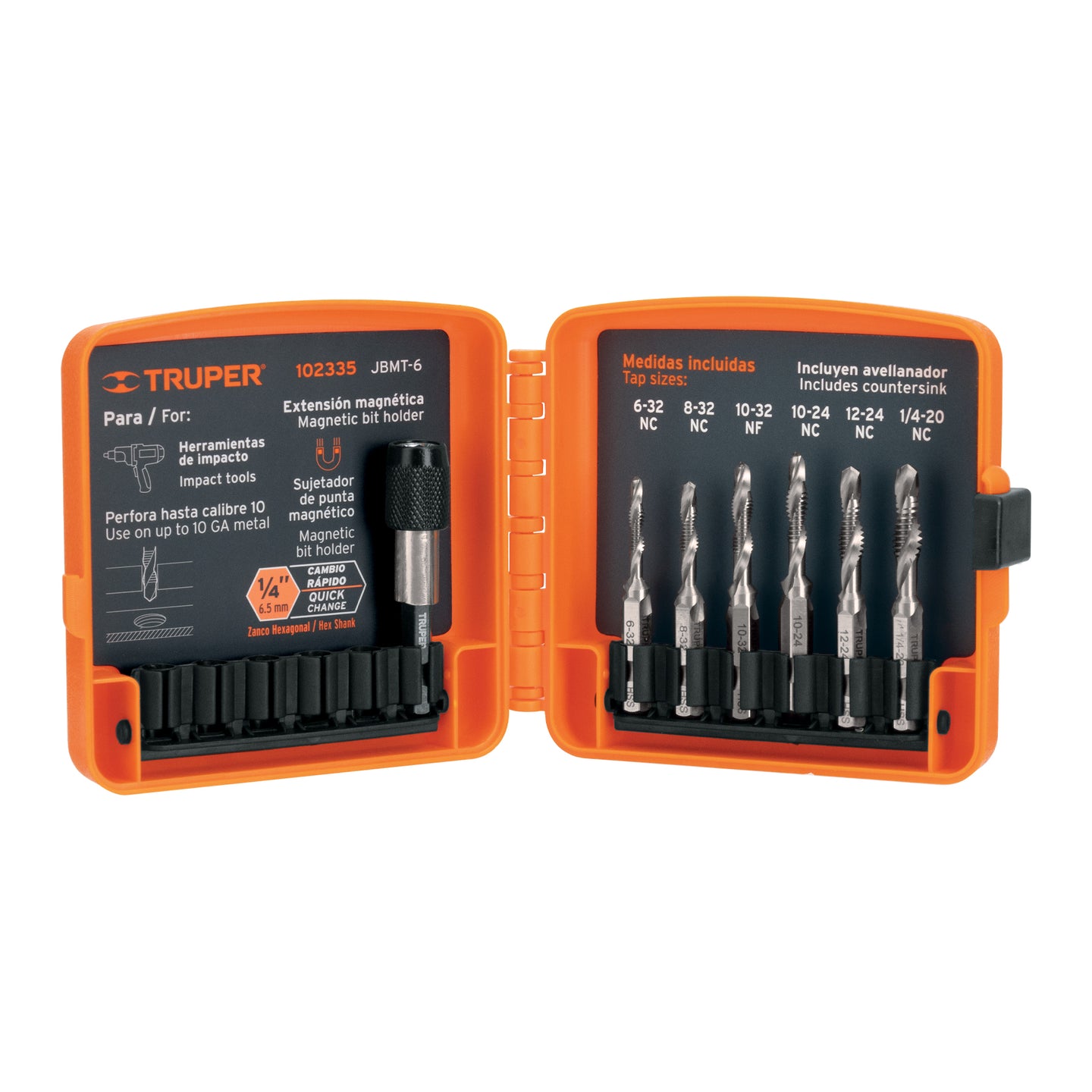 JBMT-6 Juego de 6 brocas HSS con machuelo para metal, Truper