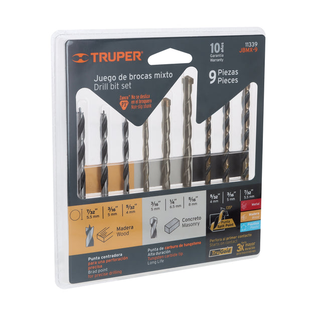 JBMX-9 Juego de 9 brocas para metal, concreto y madera, Truper