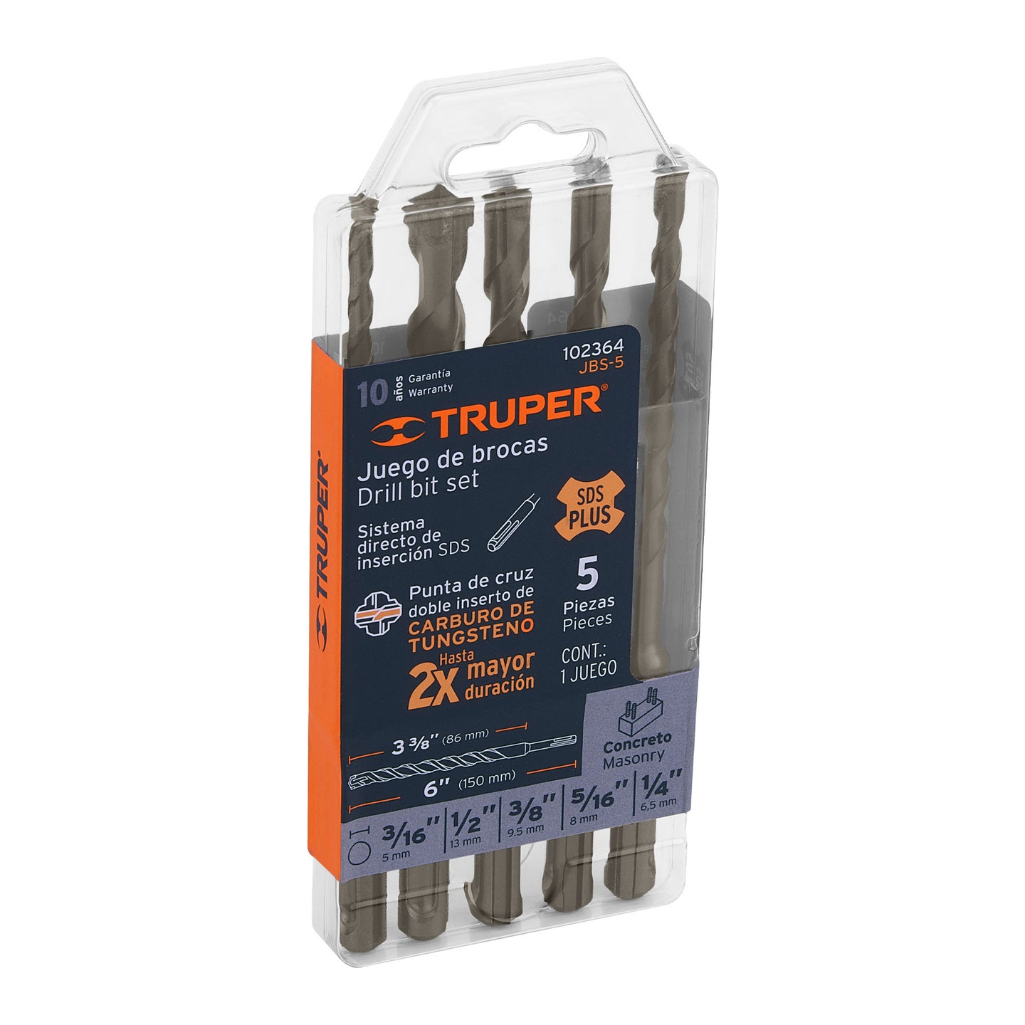 JBS-5 Juego de 5 brocas para concreto SDS Plus, TRUPER