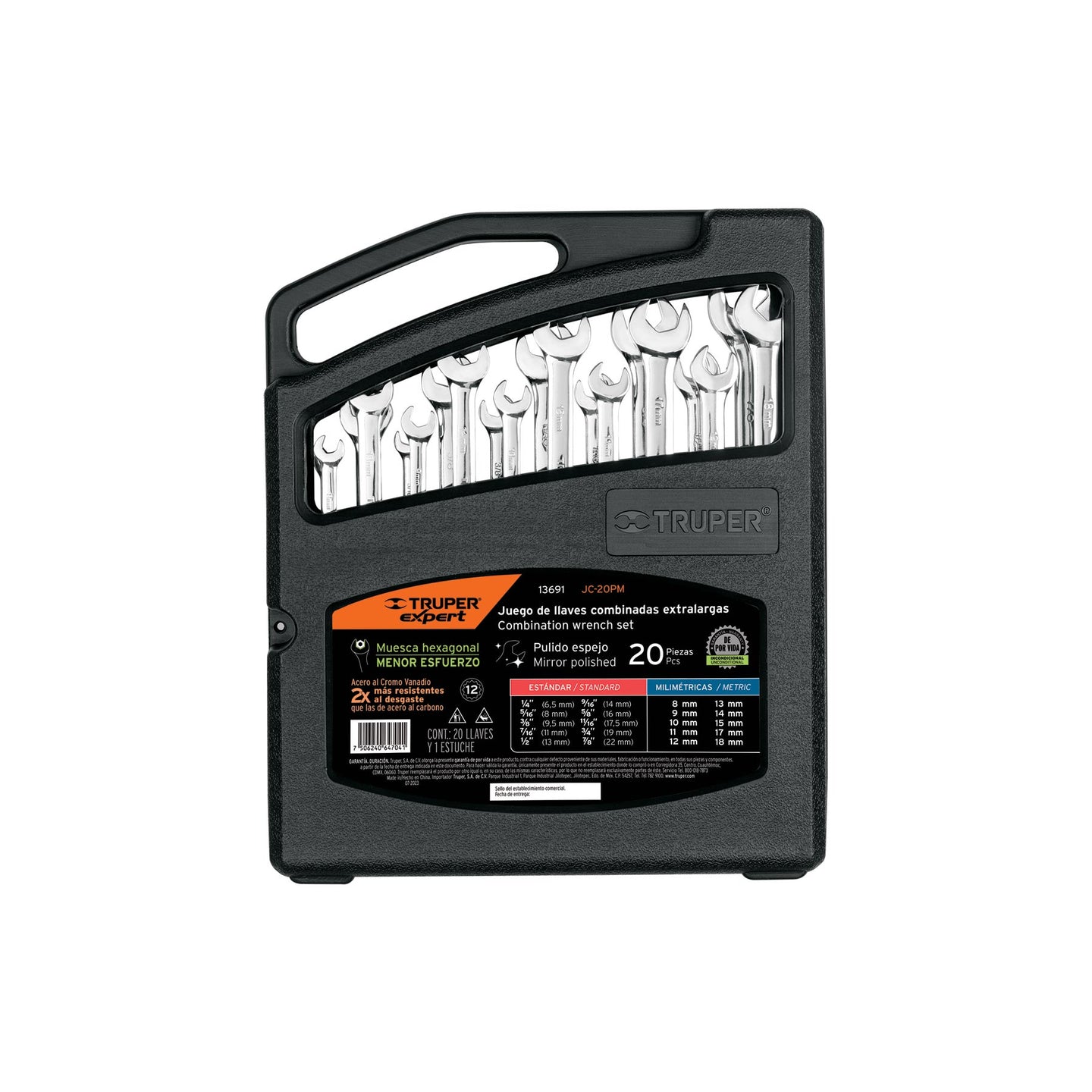 JC-20PM Jgo 20 llaves combinadas extralargas pulidas std y mm,EXPERT
