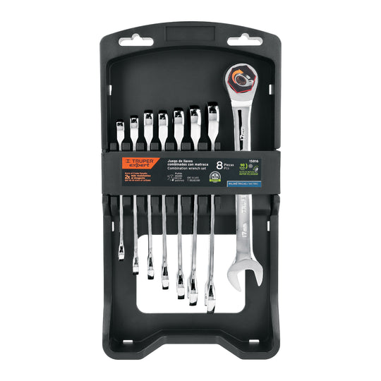 JC-8XM Juego de 8 llaves combinadas pulidas mm con matraca, EXPERT