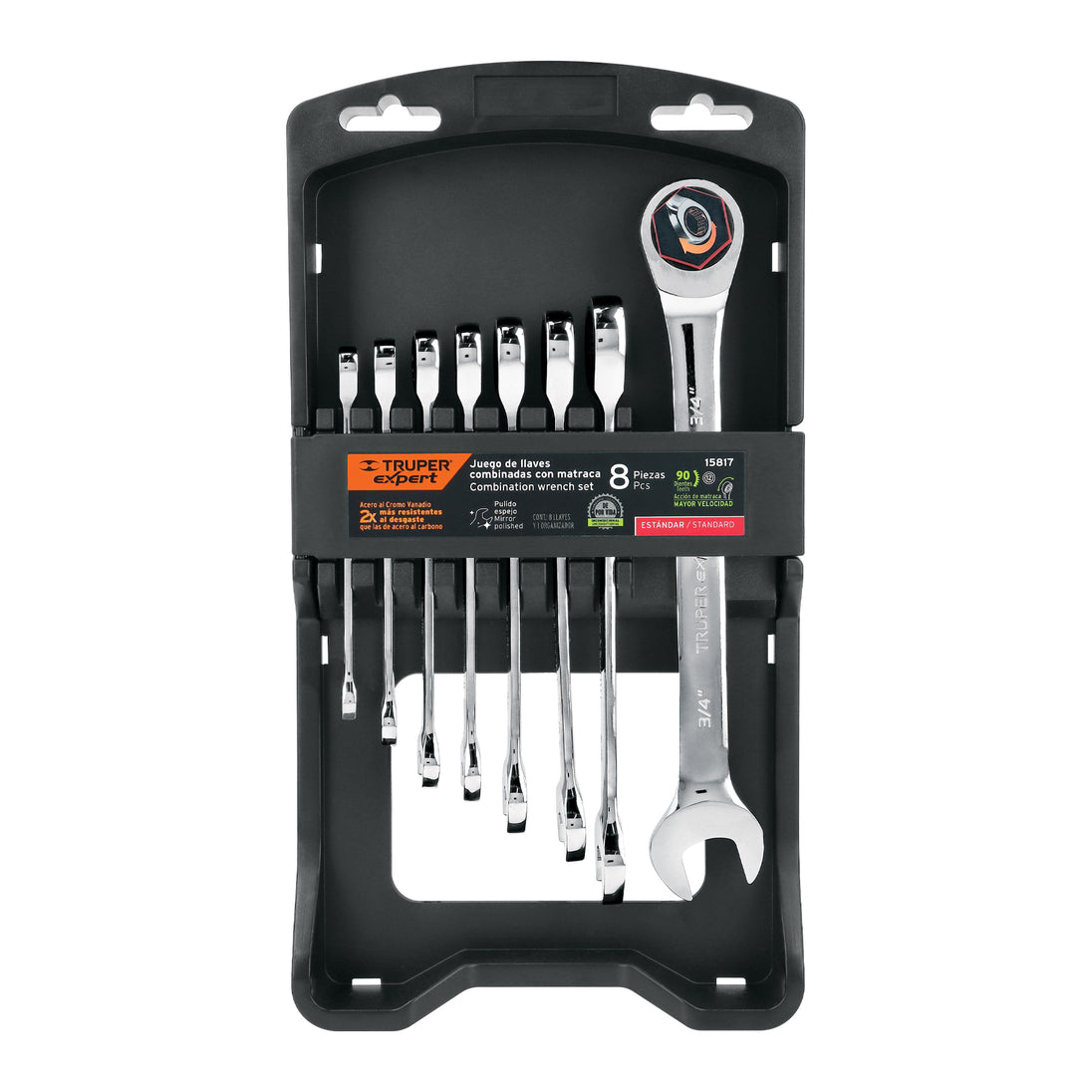 JC-8XP Juego de 8 llaves combinadas std pulidas con matraca, EXPERT