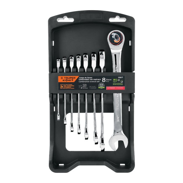 JC-8XP Juego de 8 llaves combinadas std pulidas con matraca, EXPERT