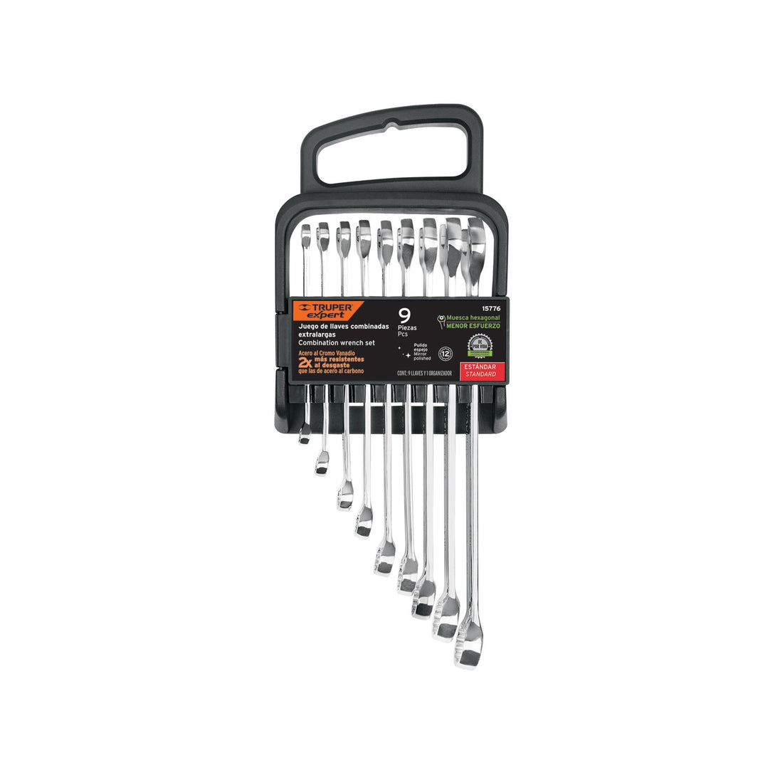 JC-9P Juego de 9 llaves combinadas extralargas pulidas std, EXPERT