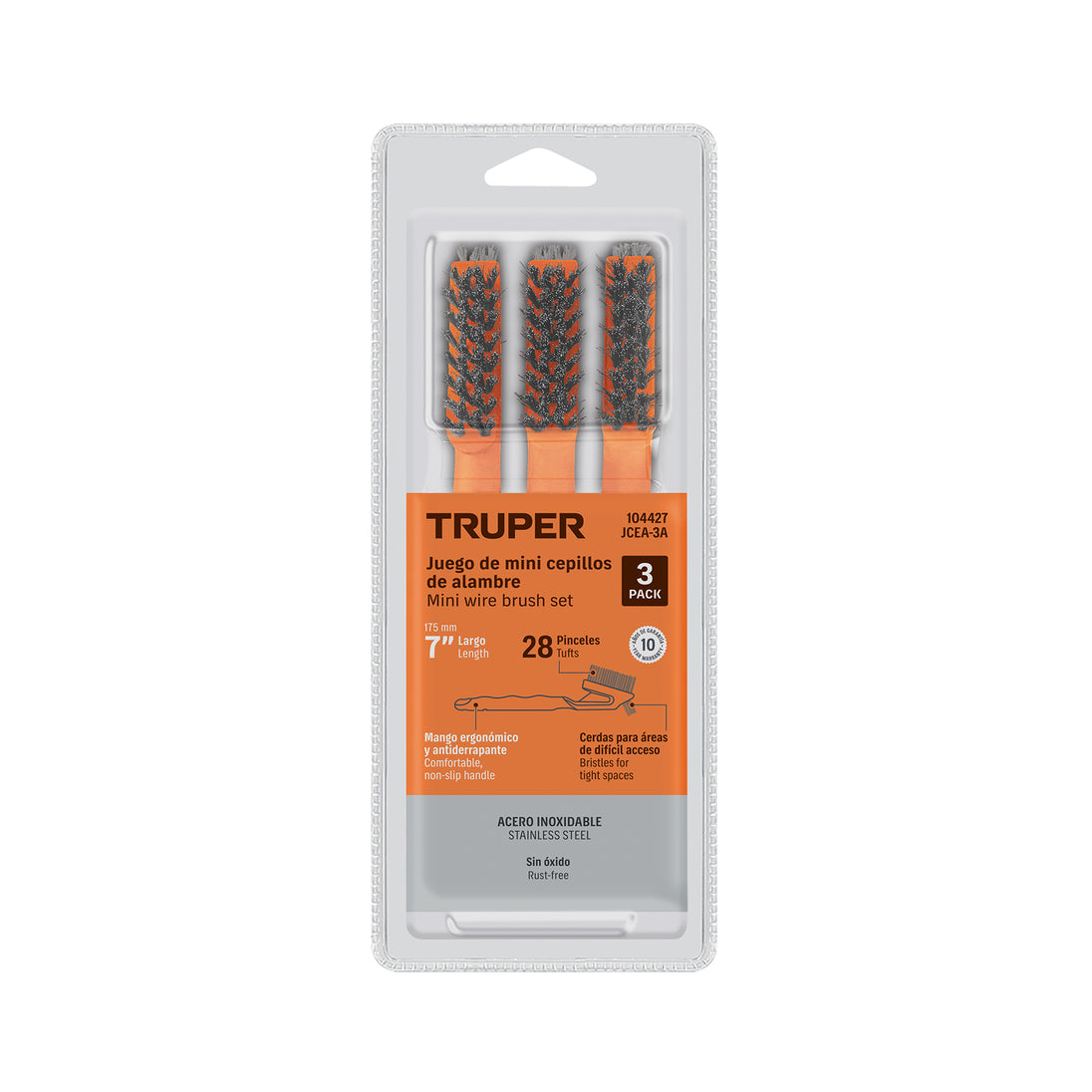 Cepillo Alambre Truper JCEA-3A Inox 18cm Mango TPR | Limpieza Industrial
