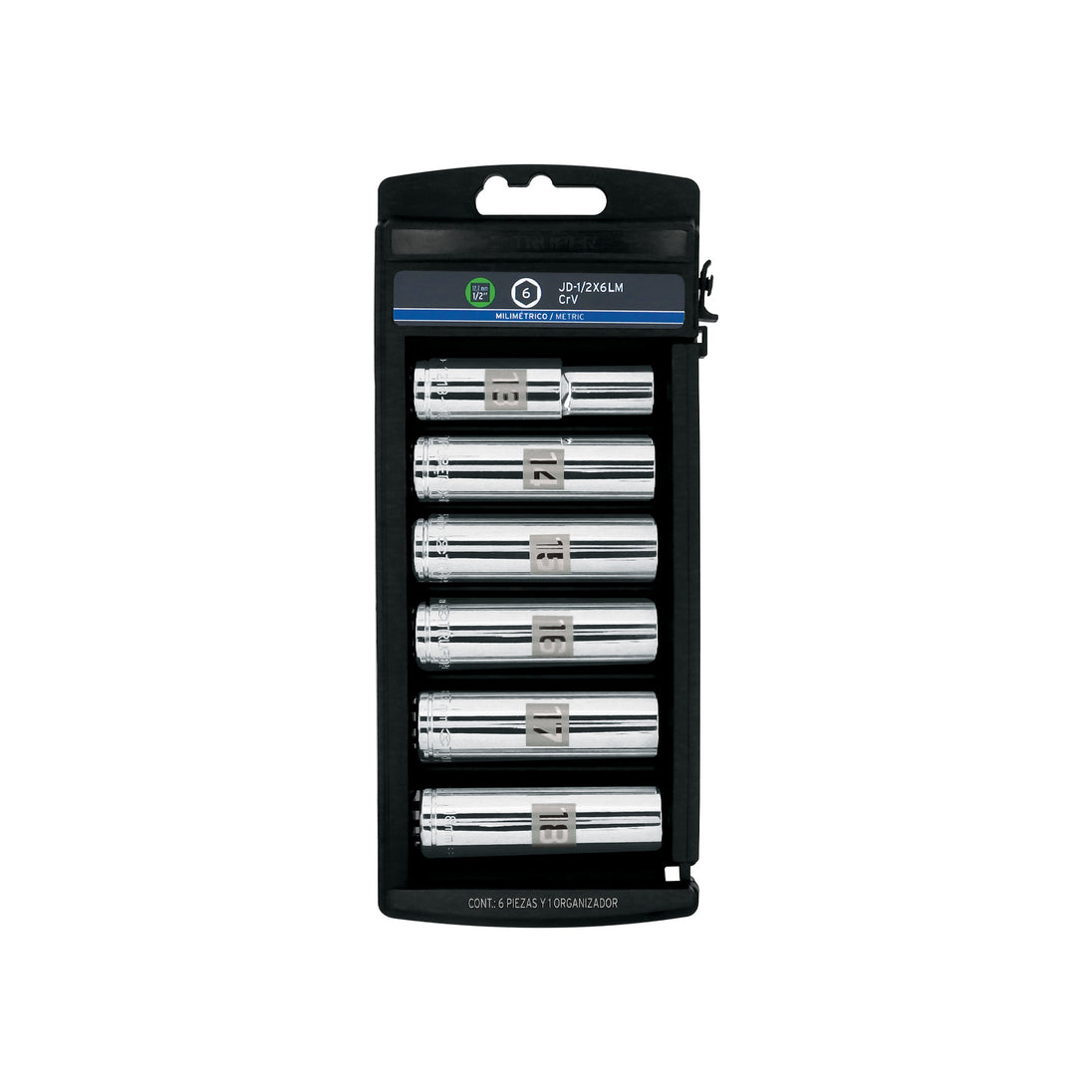 JD-1/2X6LM Juego 6 dados largos cuadro 1/2" mm, Truper