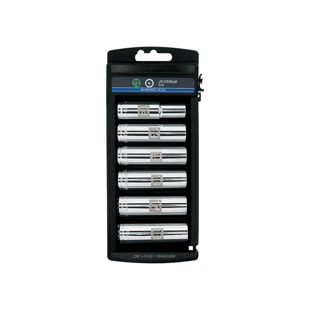 JD-1/2X6LM Juego 6 dados largos cuadro 1/2" mm, Truper