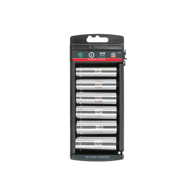 JD-1/2X6LP Juego 6 dados largos cuadro 1/2" std, Truper