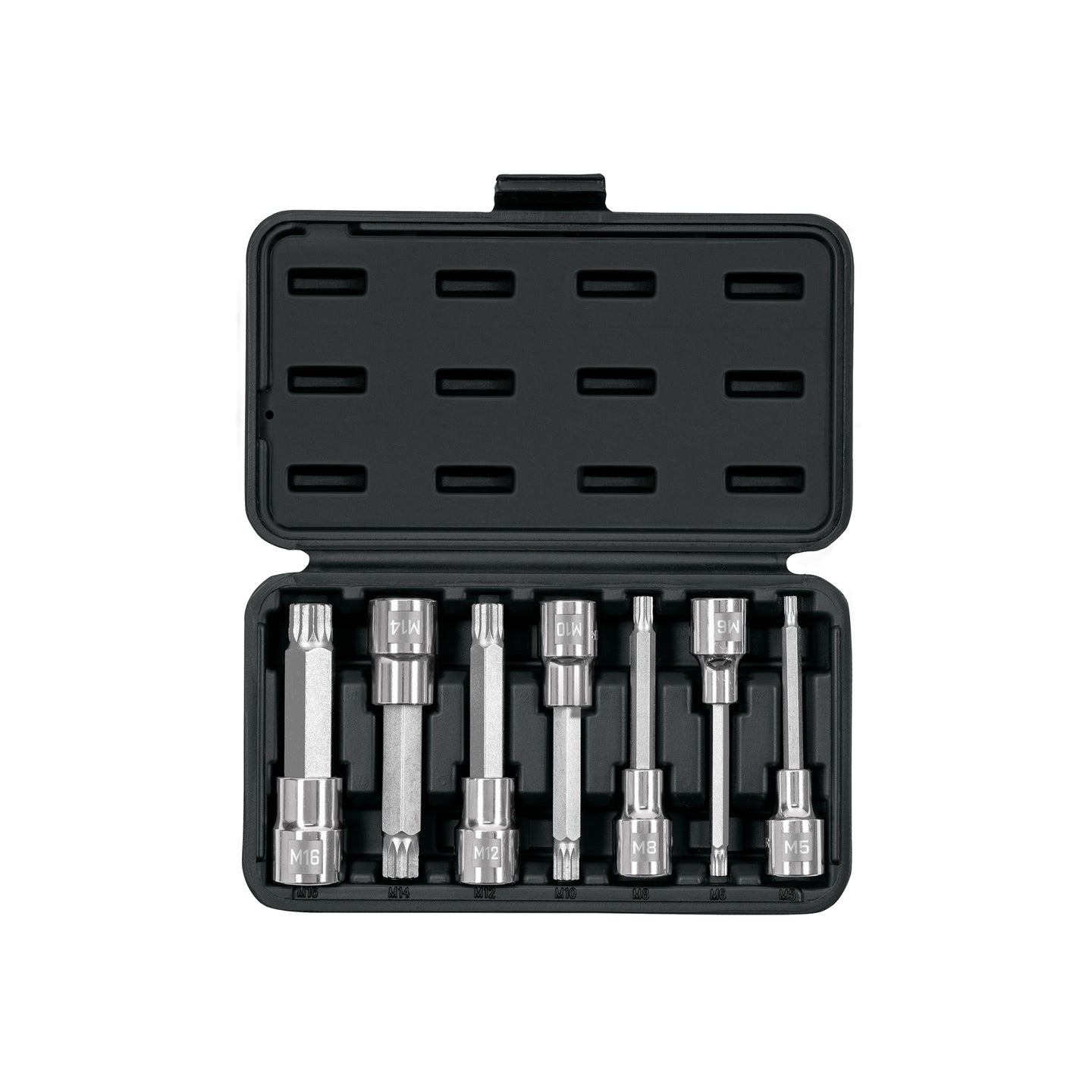 JD-1/2X7-BL Juego de 7 dados cuadro 1/2" punta larga bristol, en estuche