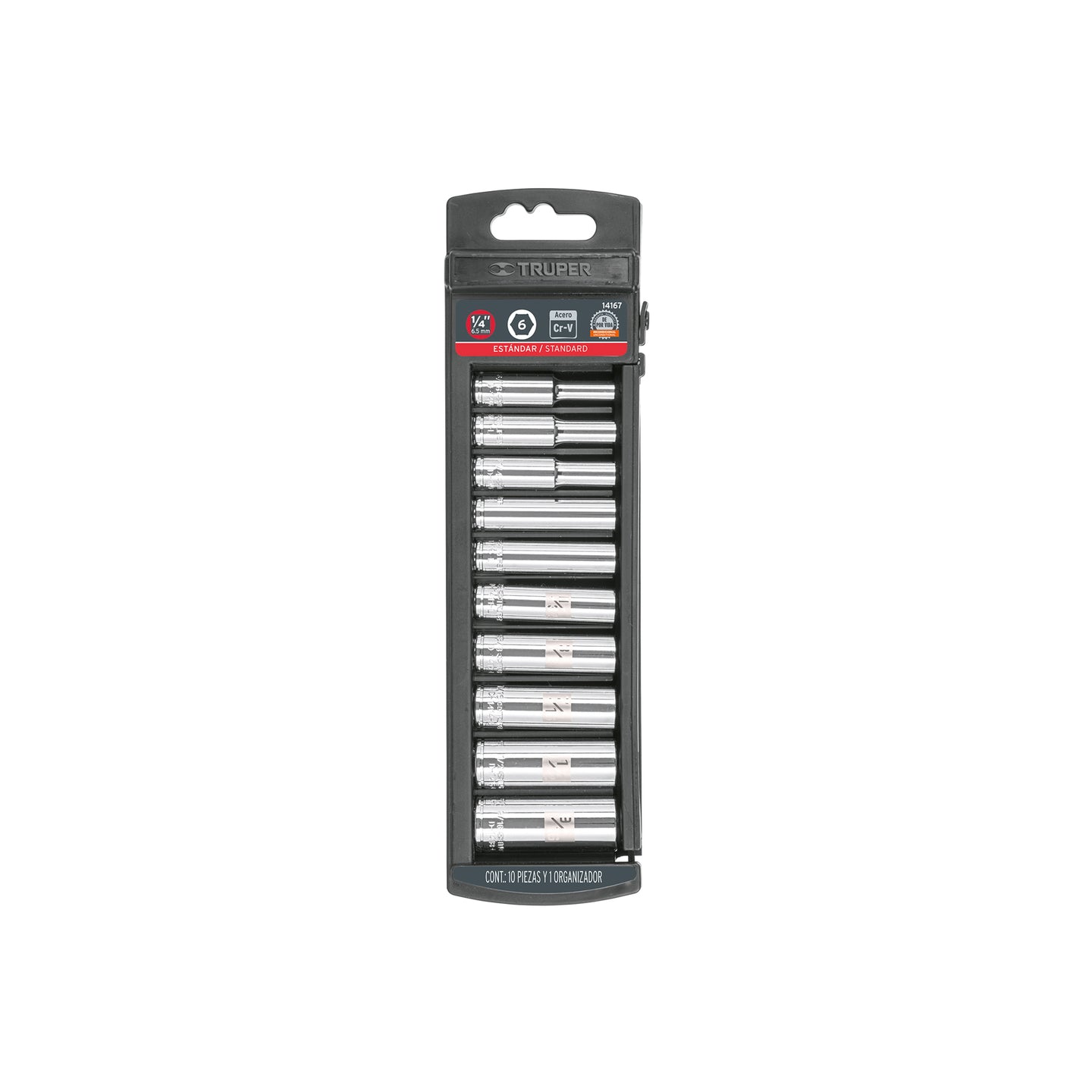 JD-1/4X10LP Juego de 10 dados largos cuadro 1/4" std, Truper