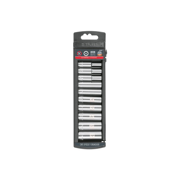 JD-1/4X10LP Juego de 10 dados largos cuadro 1/4" std, Truper