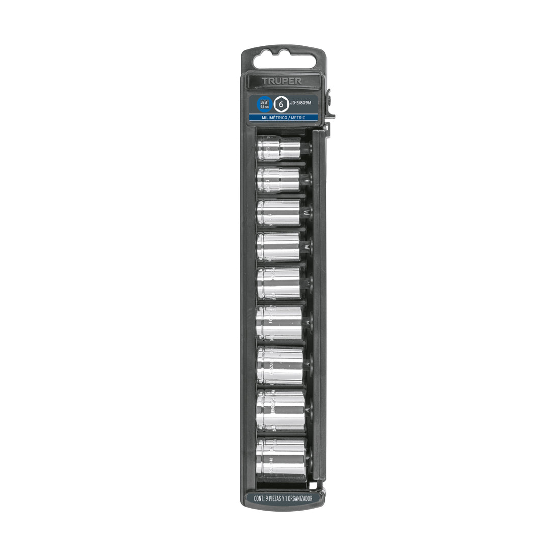 JD-3/8X9M Juego de 9 dados cuadro 3/8" mm, Truper