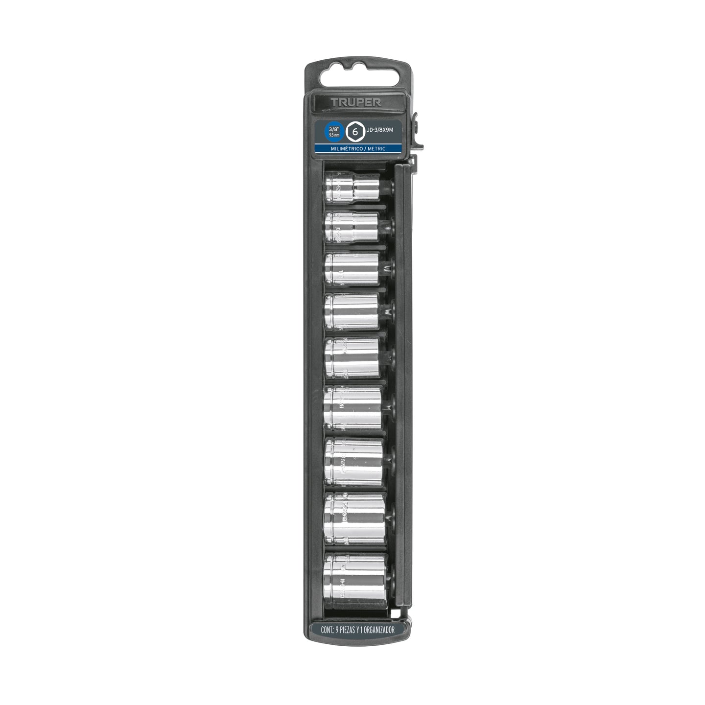 JD-3/8X9M Juego de 9 dados cuadro 3/8" mm, Truper