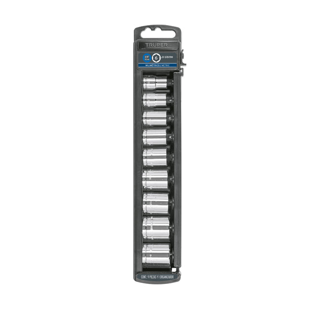JD-3/8X9M Juego de 9 dados cuadro 3/8" mm, Truper