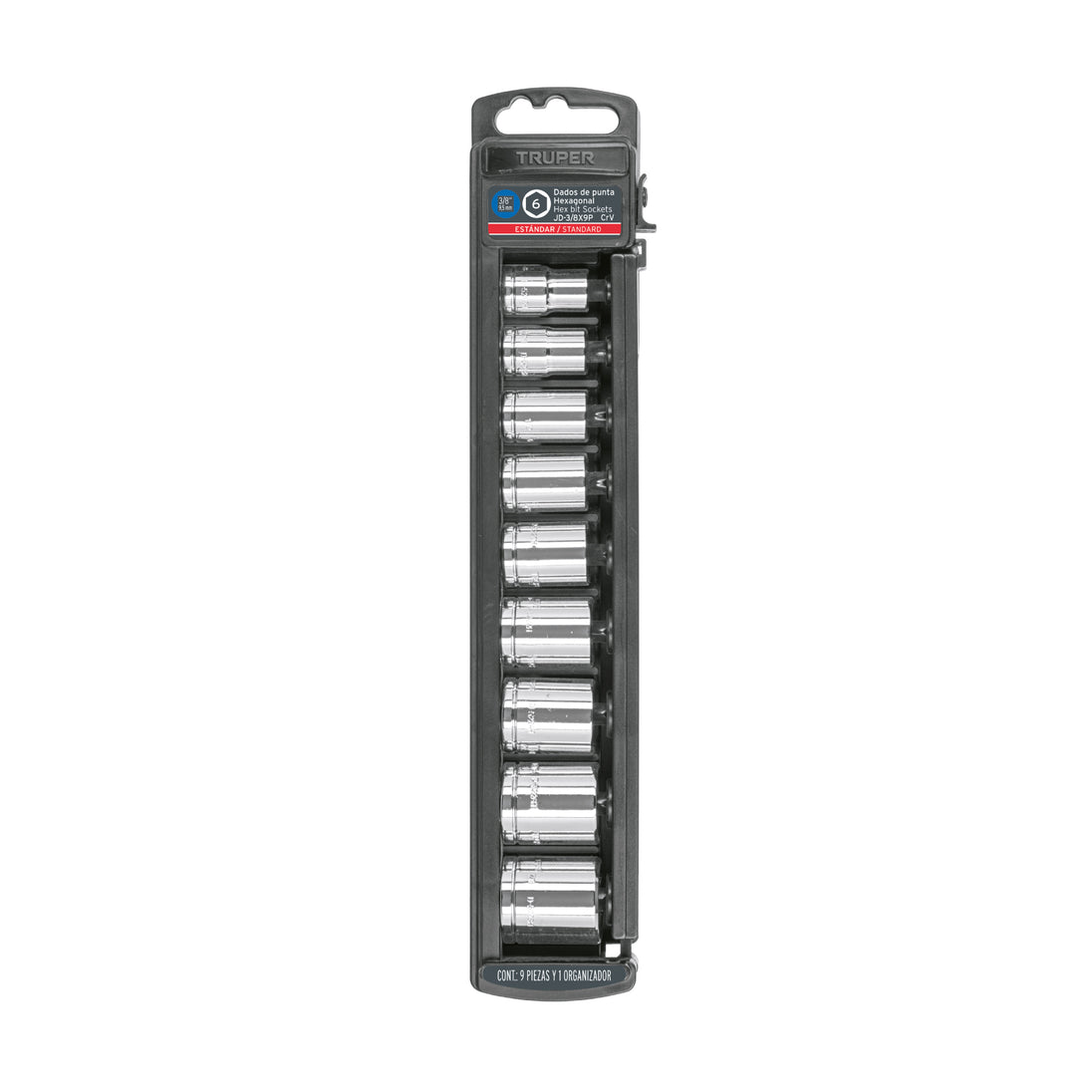 JD-3/8X9P Juego de 9 dados cuadro 3/8" std, Truper