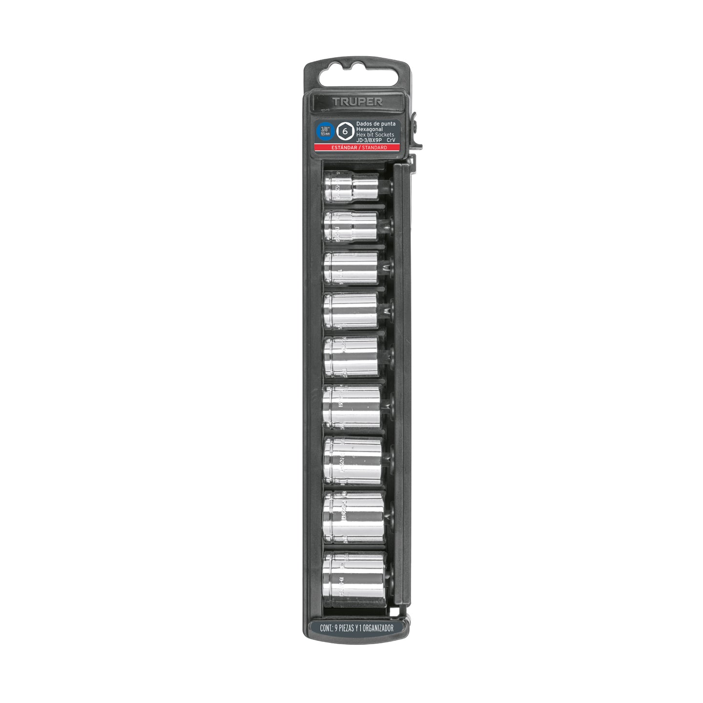 JD-3/8X9P Juego de 9 dados cuadro 3/8" std, Truper