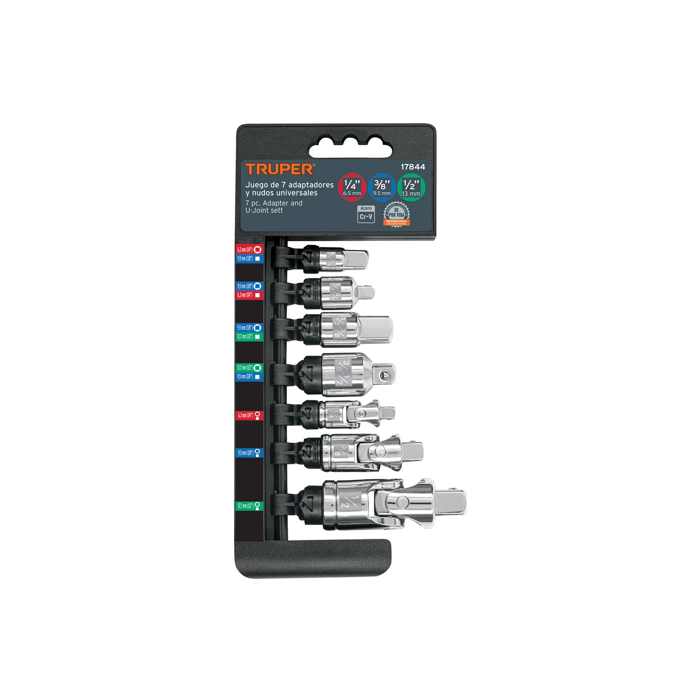 JGO-AN7 Juego de 7 piezas de adaptadores y nudos universales, Truper