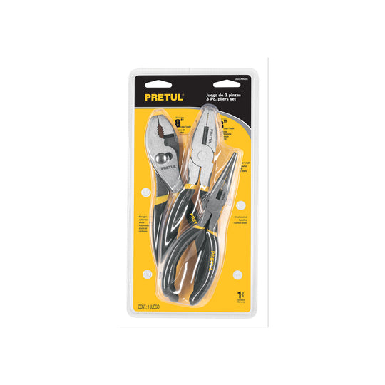 JGO-PIN-3C Juego de 3 pinzas, mangos de PVC, PRETUL