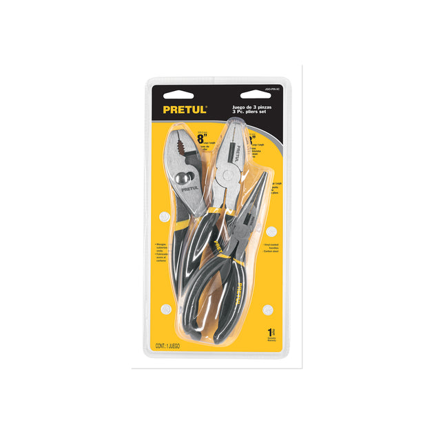 JGO-PIN-3C Juego de 3 pinzas, mangos de PVC, PRETUL