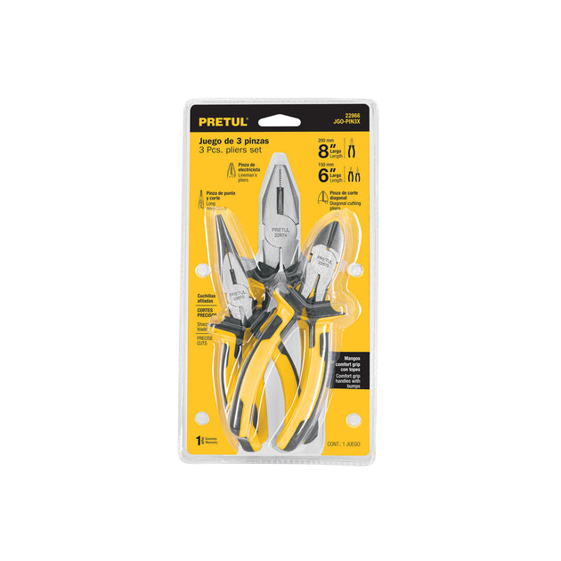 JGO-PIN3X Juego de 3 pinzas 3 mango Comfort Grip, PRETUL