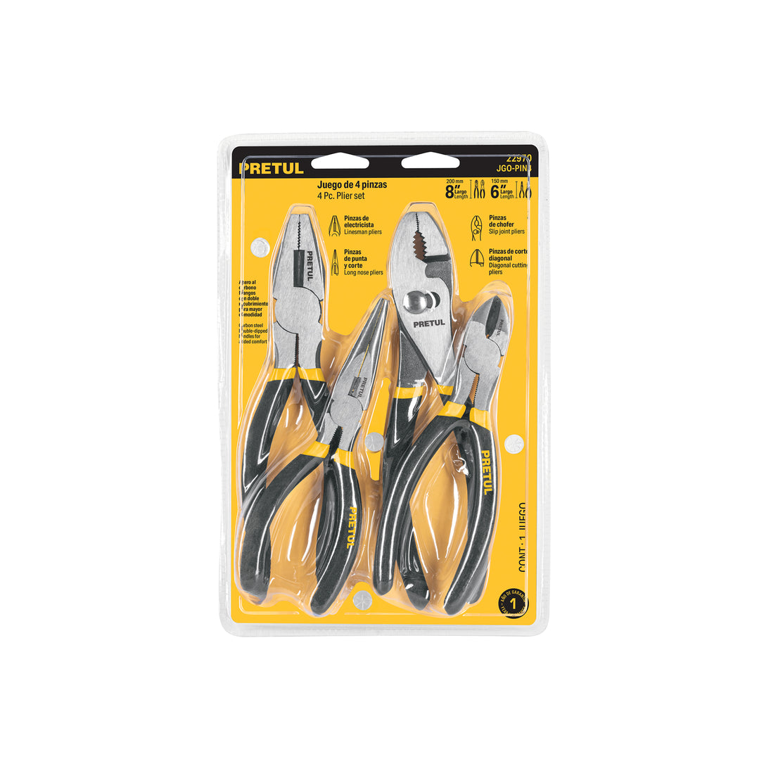 JGO-PIN4 Juego de 4 pinzas, mangos de PVC, PRETUL