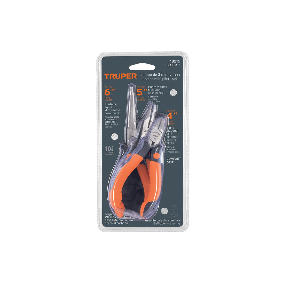 JGO-PM-3 Juego de 3 mini pinzas mango Comfort Grip, Truper