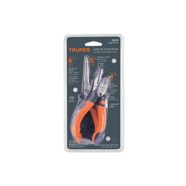 JGO-PM-3 Juego de 3 mini pinzas mango Comfort Grip, Truper